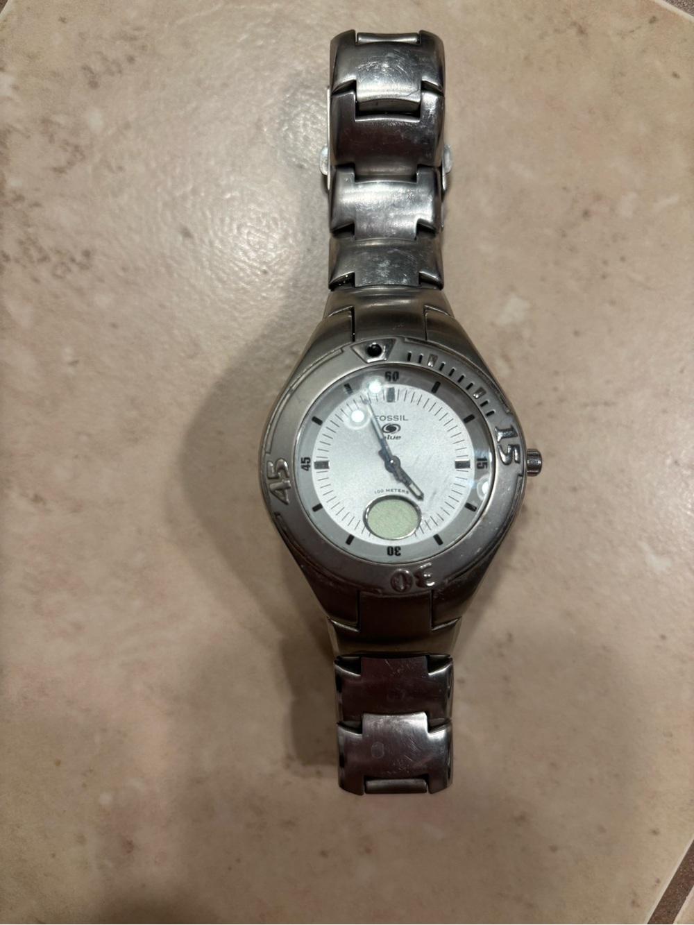 Fossil Silver Stainless Steel Round Analog Watch with White Dial